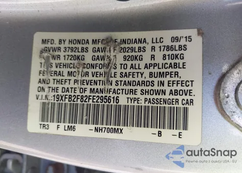 2015 Honda Civic Ex z USA, uszkodzony, nr VIN 19XFB2F82FE295616
